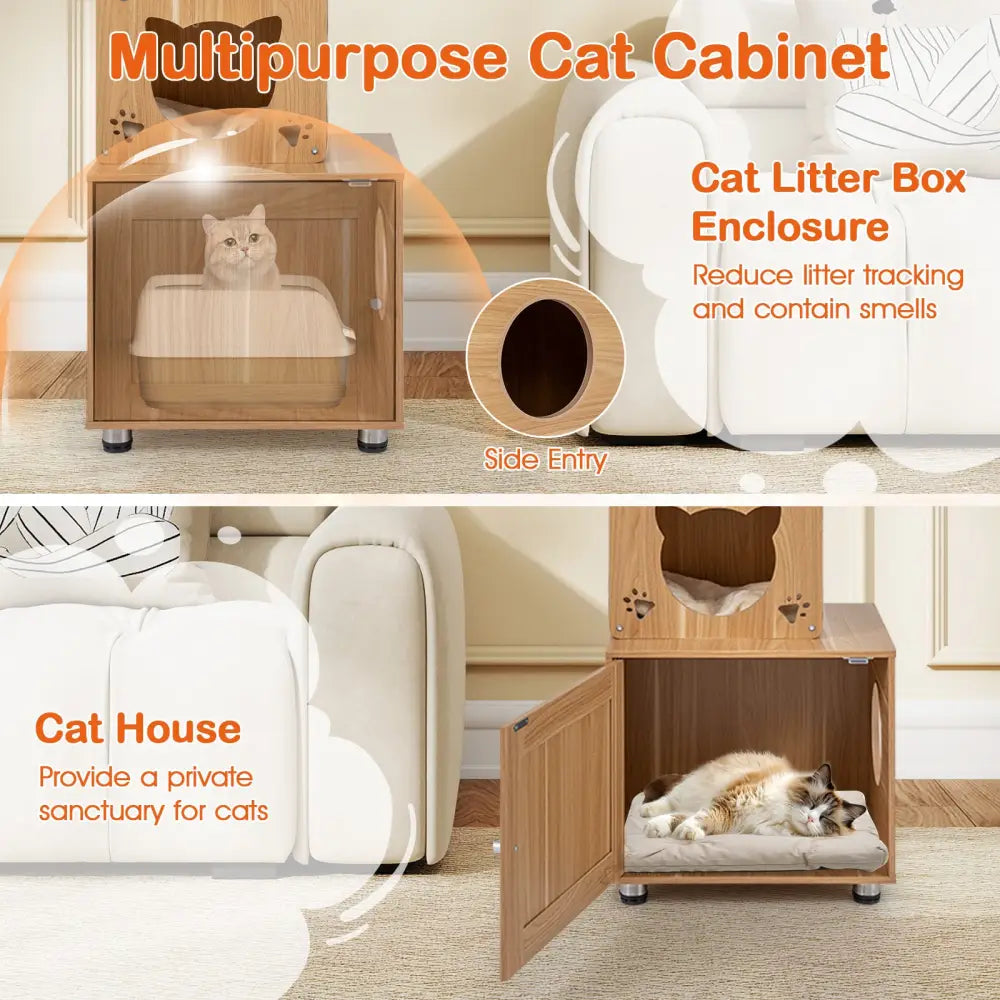 101 Inch Floor to Ceiling Cat Tree Height Adjustable with Litter Box Enclosure-Brown - Brown - Cat Trees Condos &