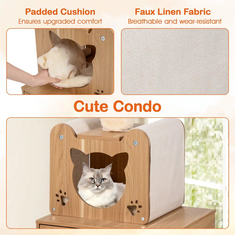 101 Inch Floor to Ceiling Cat Tree Height Adjustable with Litter Box Enclosure-Brown - Brown - Cat Trees Condos &