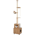 101 Inch Floor to Ceiling Cat Tree Height Adjustable with Litter Box Enclosure-Brown - Brown - Cat Trees Condos &