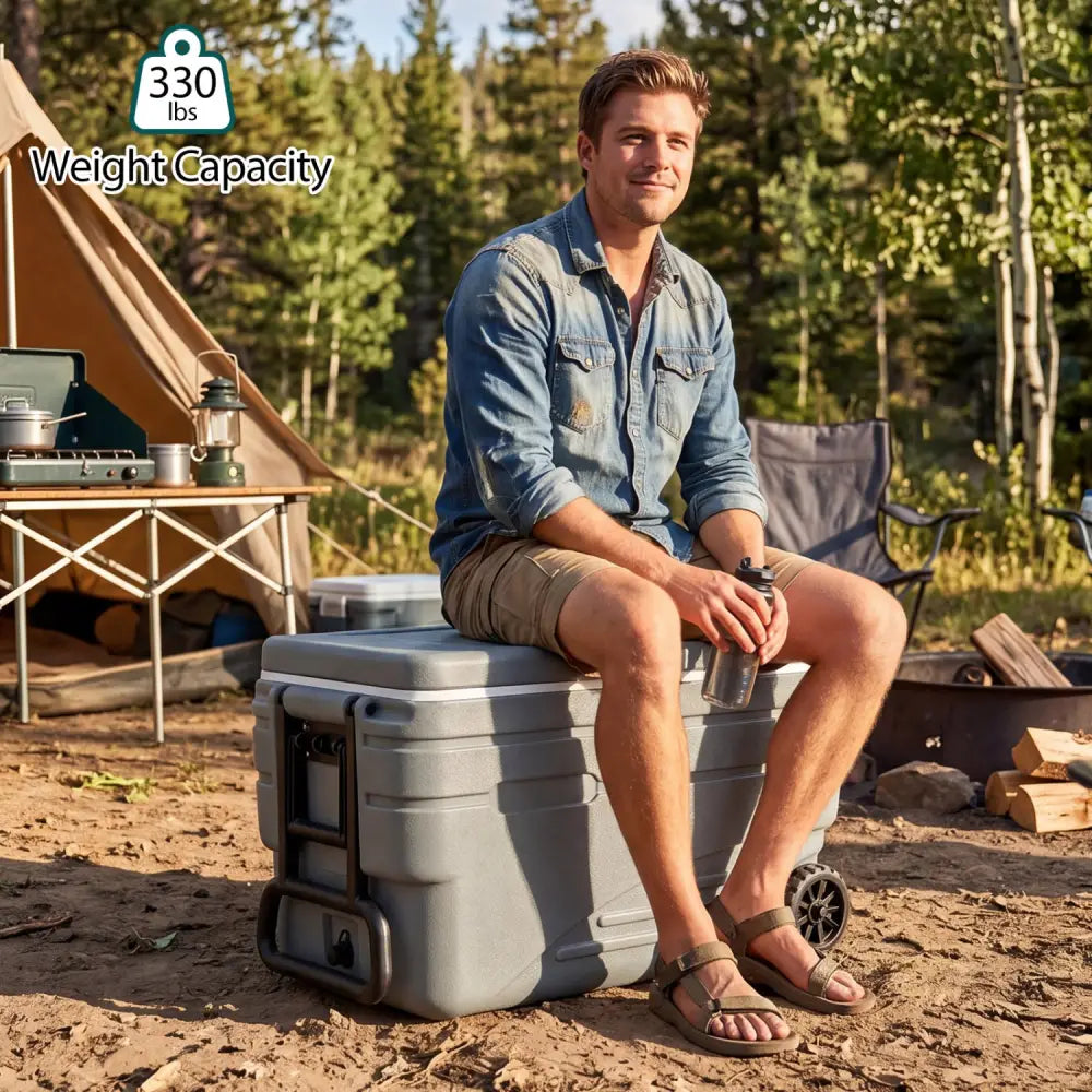 103 Quart Outdoor Portable Wheeled Ice Cooler with Foldable Pull and Carry Handles-Gray - Gray - Coolers