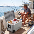 103 Quart Outdoor Portable Wheeled Ice Cooler with Foldable Pull and Carry Handles-Gray - Gray - Coolers