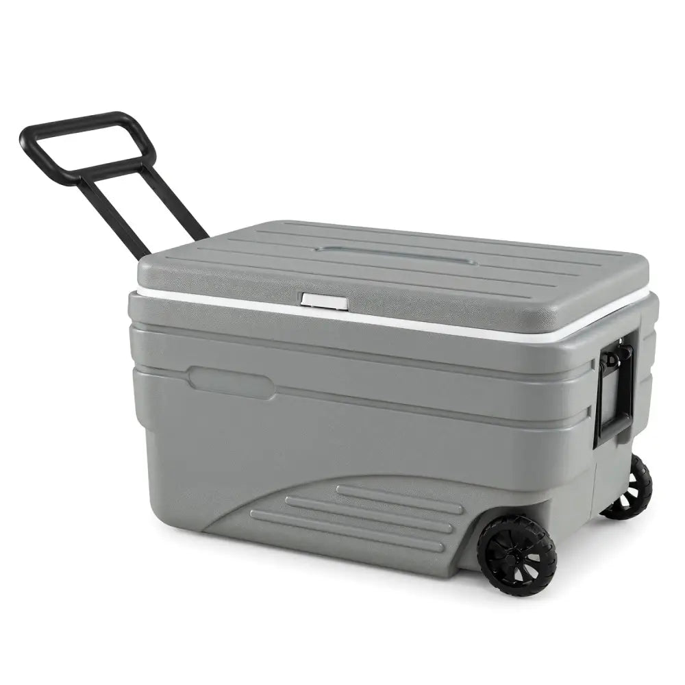 103 Quart Outdoor Portable Wheeled Ice Cooler with Foldable Pull and Carry Handles-Gray - Gray - Coolers