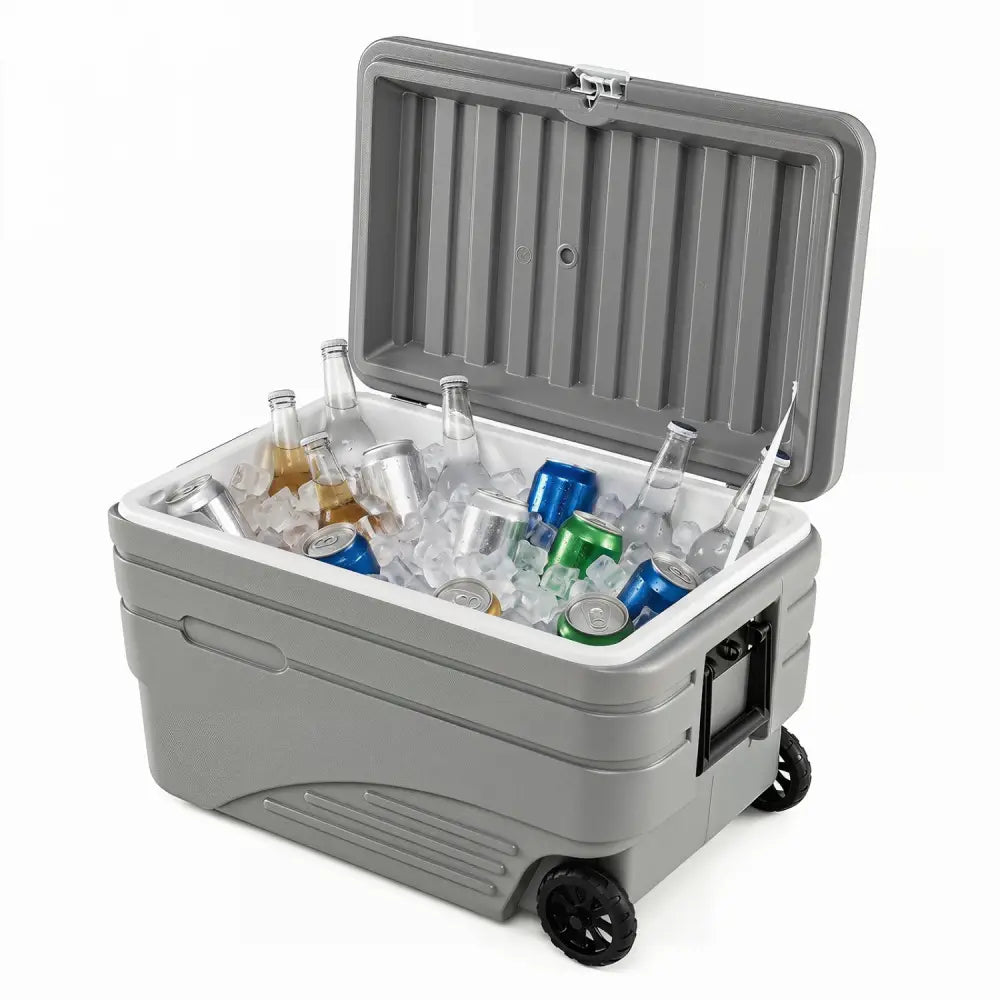 103 Quart Outdoor Portable Wheeled Ice Cooler with Foldable Pull and Carry Handles-Gray - Gray - Coolers