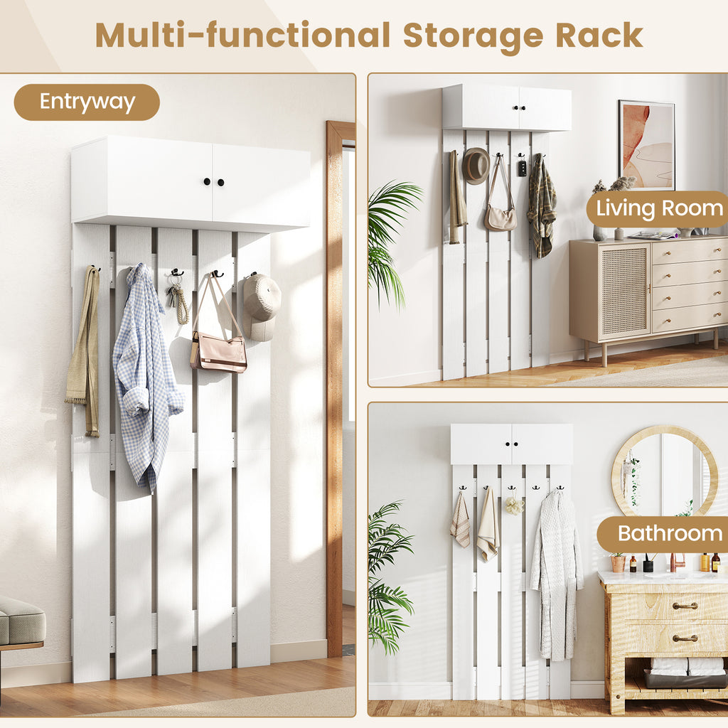 Entryway Wall Coat Rack Wall Mounted Coat Clothes Rack-White