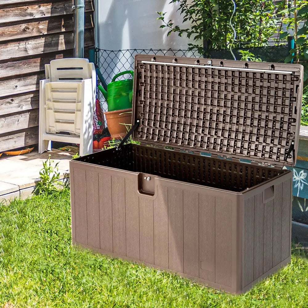 105 Gallon All Weather Large Deck Box Lockable Storage Container - Brown - Sheds & Outdoor Storage