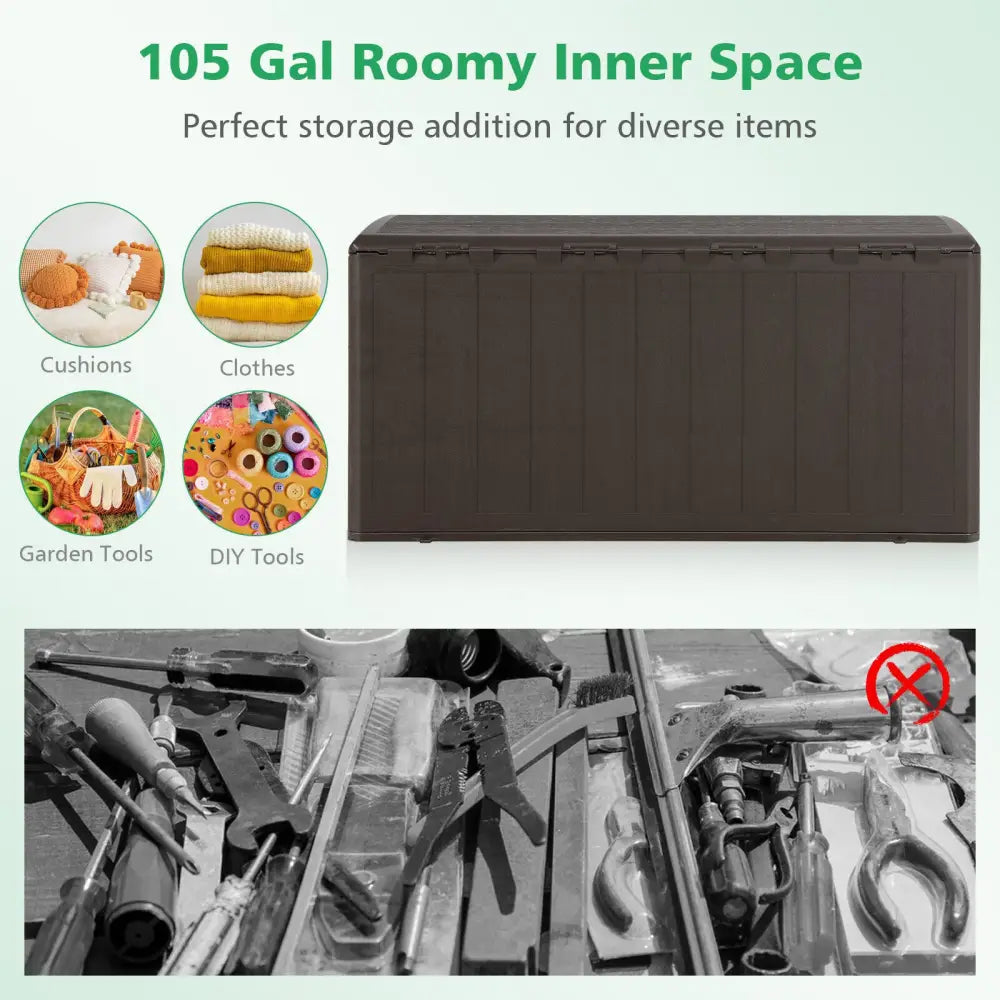 105 Gallon All Weather Large Deck Box Lockable Storage Container - Brown - Sheds & Outdoor Storage
