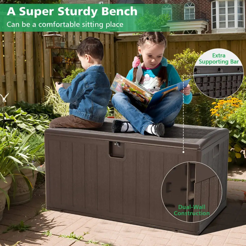 105 Gallon All Weather Large Deck Box Lockable Storage Container - Brown - Sheds & Outdoor Storage
