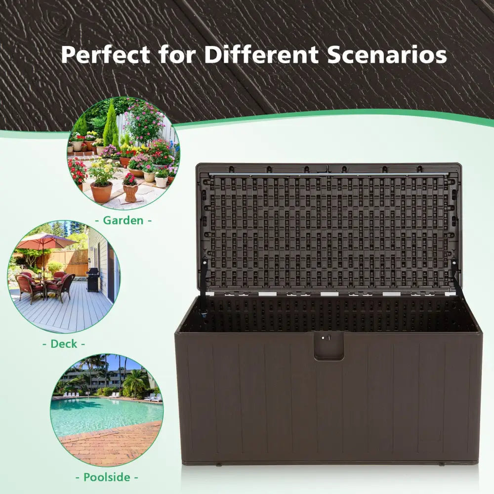 105 Gallon All Weather Large Deck Box Lockable Storage Container - Brown - Sheds & Outdoor Storage