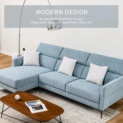 105 Inch L-Shaped Sofa Couch with 3 Adjustable Headrests-Blue Costway