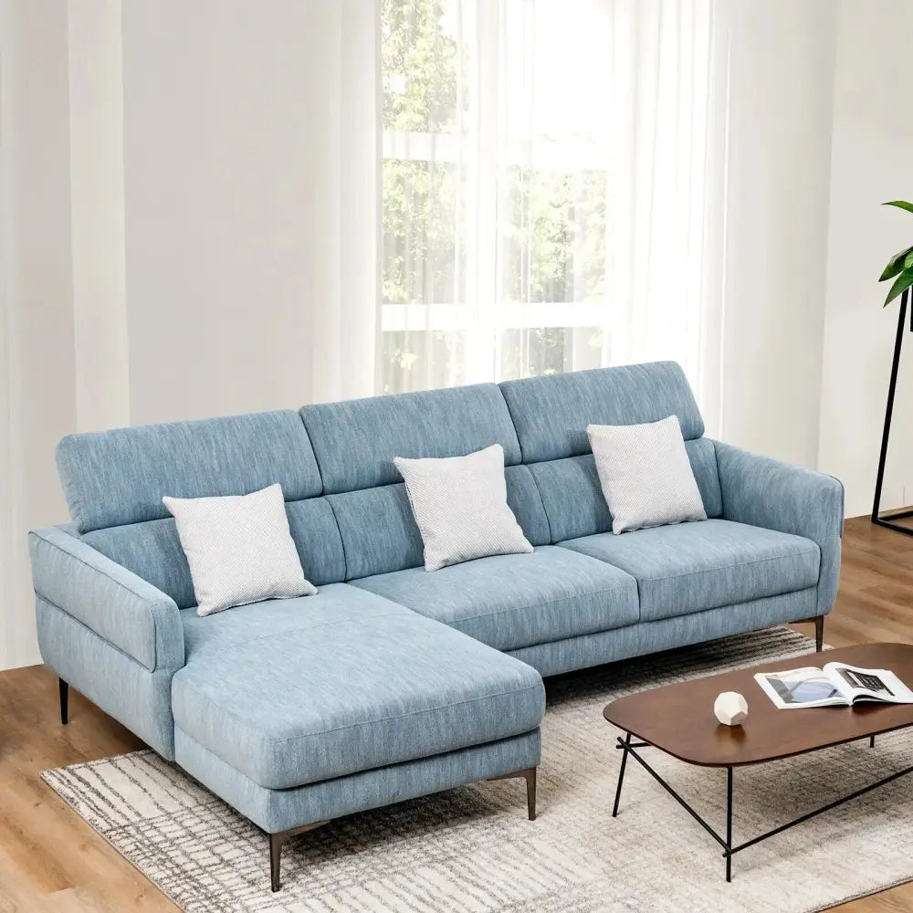 105 Inch L-Shaped Sofa Couch with 3 Adjustable Headrests-Blue Costway