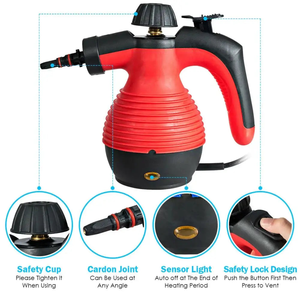 1050W Multi-Purpose Handheld Pressurized Steam Cleaner-Red Costway