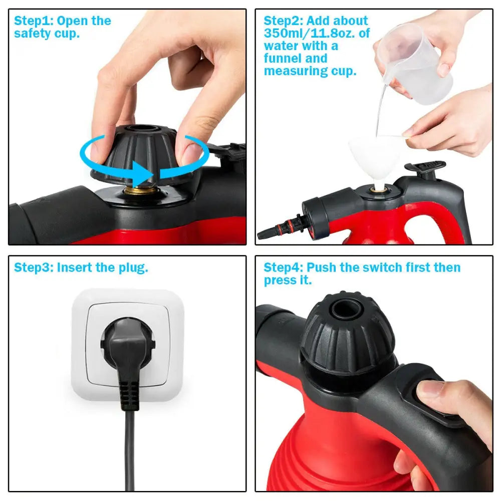 1050W Multi-Purpose Handheld Pressurized Steam Cleaner-Red - Red - Vacuums & Cleaners