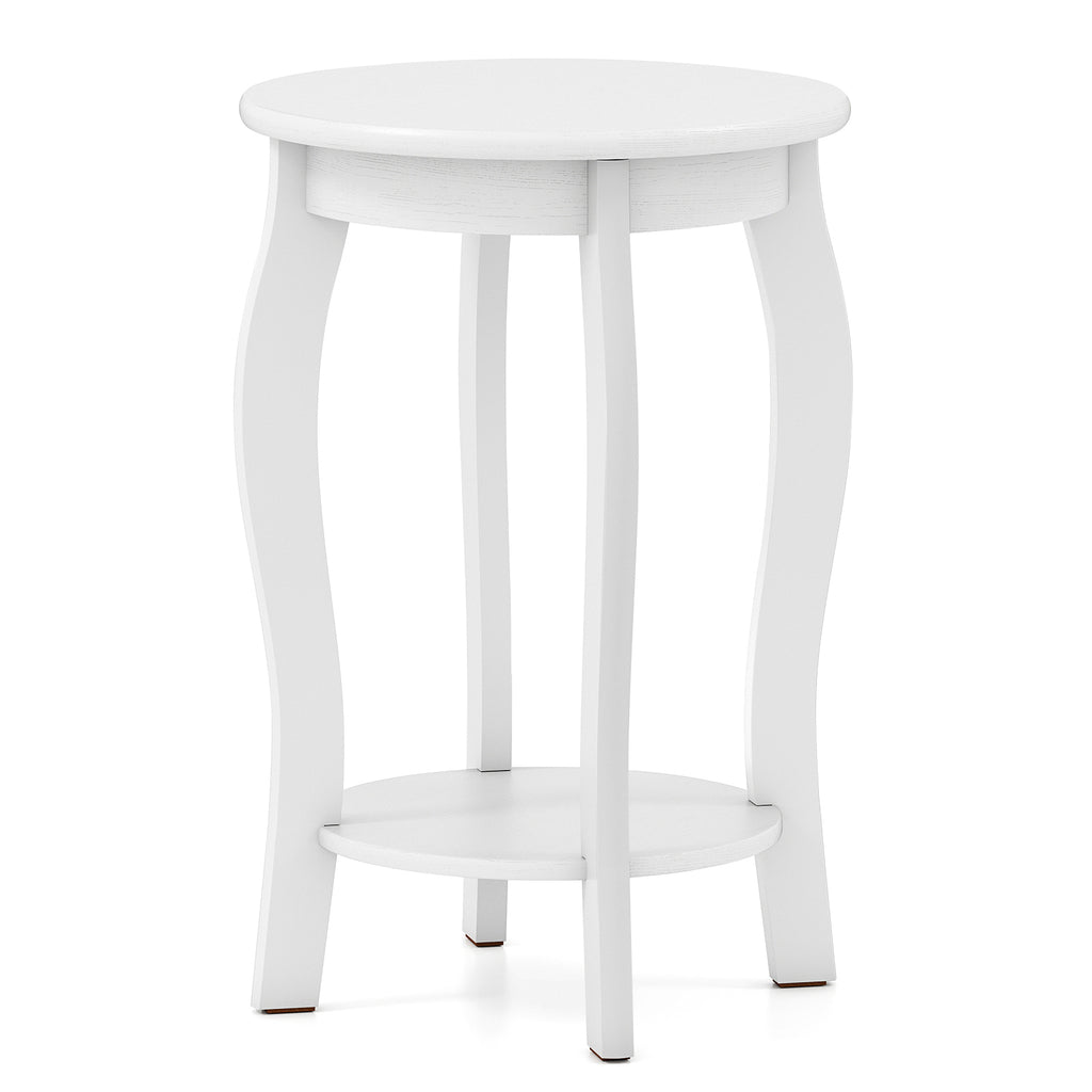 15 Inch 2-Tier Round End Table with Storage Shelf-White