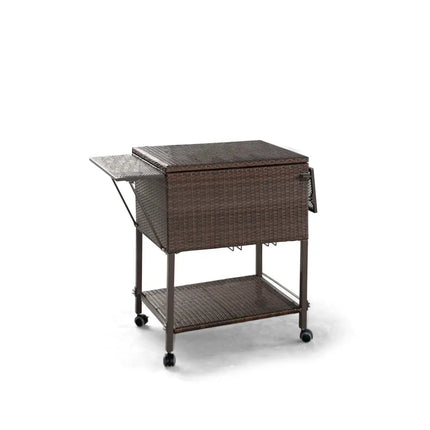108 Qt Outdoor Portable Rattan Cooler Cart Trolley - Brown - Patio Bar Furniture