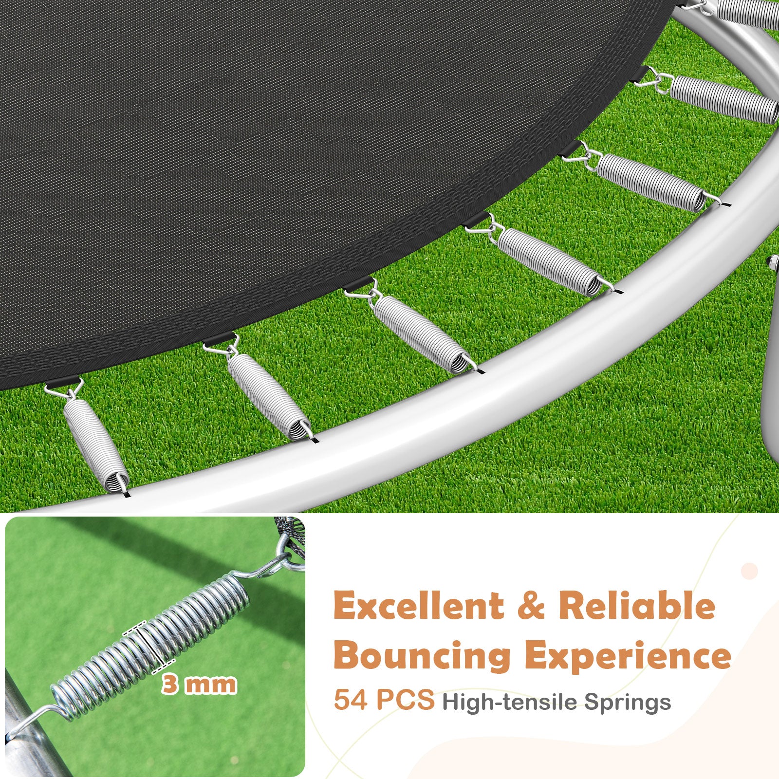 10FT Outdoor Trampoline Heavy-Duty Recreational Trampoline with Safety Enclosure Net-Orange