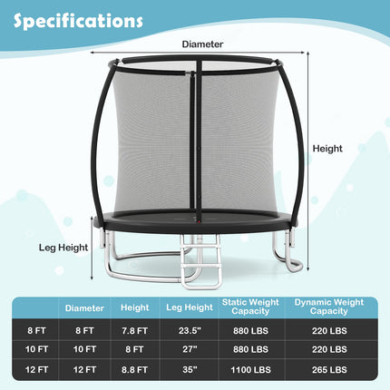 10FT Outdoor Trampoline Heavy-Duty Recreational Trampoline with Safety Enclosure Net-Black