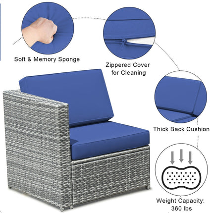 8 Piece Wicker Sofa Rattan Dinning Set Patio Furniture with Storage Table-Navy
