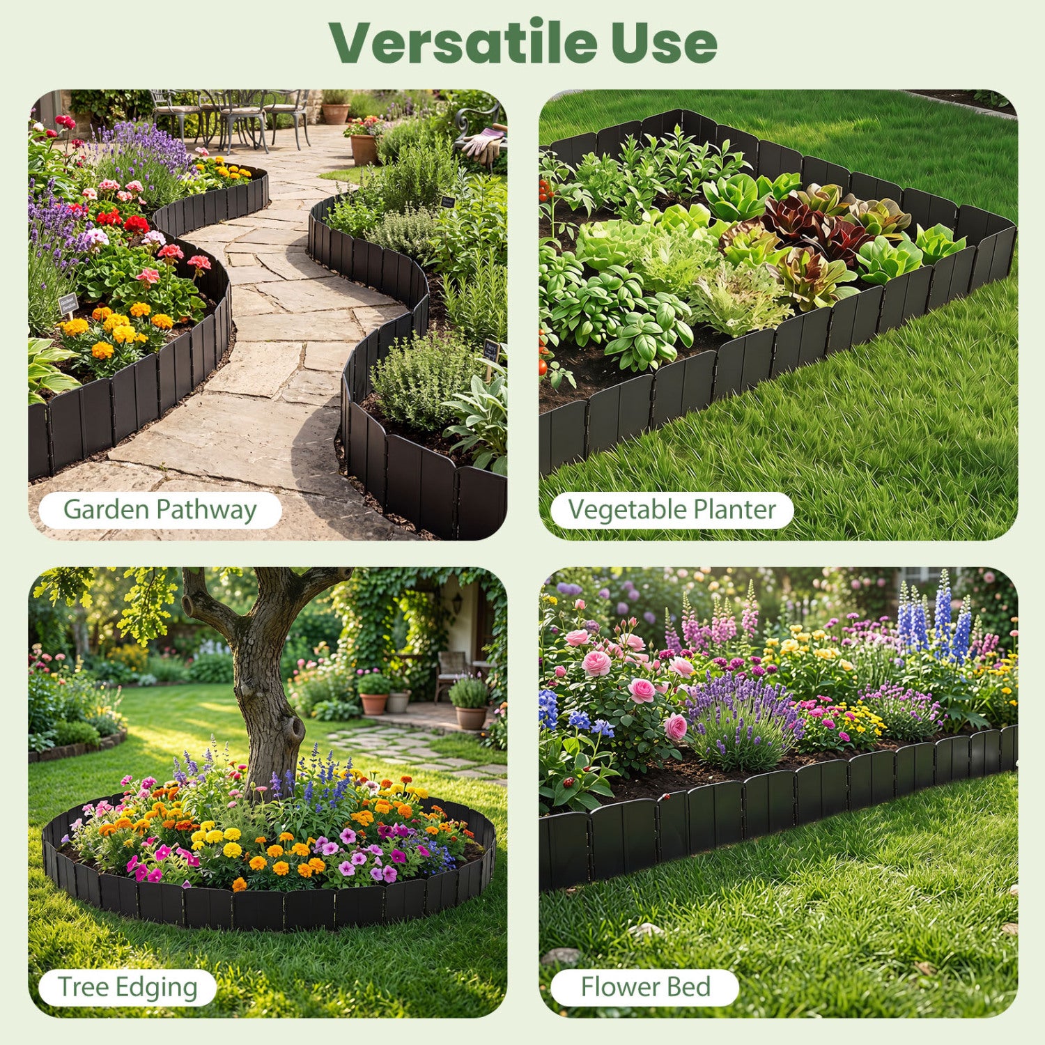 10.5 FT 70 PCS Garden Edging Borders No Dig Interlocking Design for Flower Beds-Black