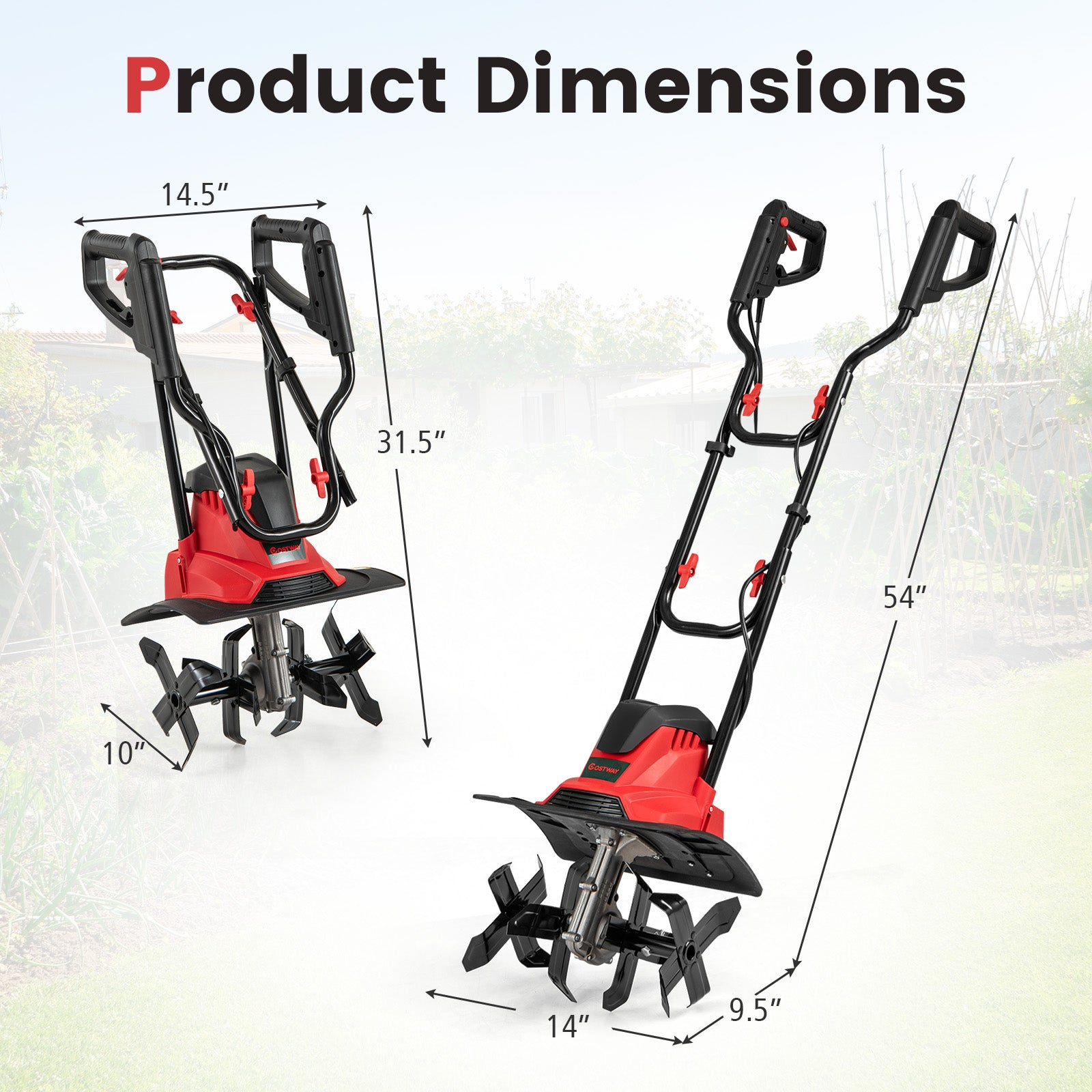 10 Amp Powerful Corded Electric Tiller Cultivator with Safety Lock-Red