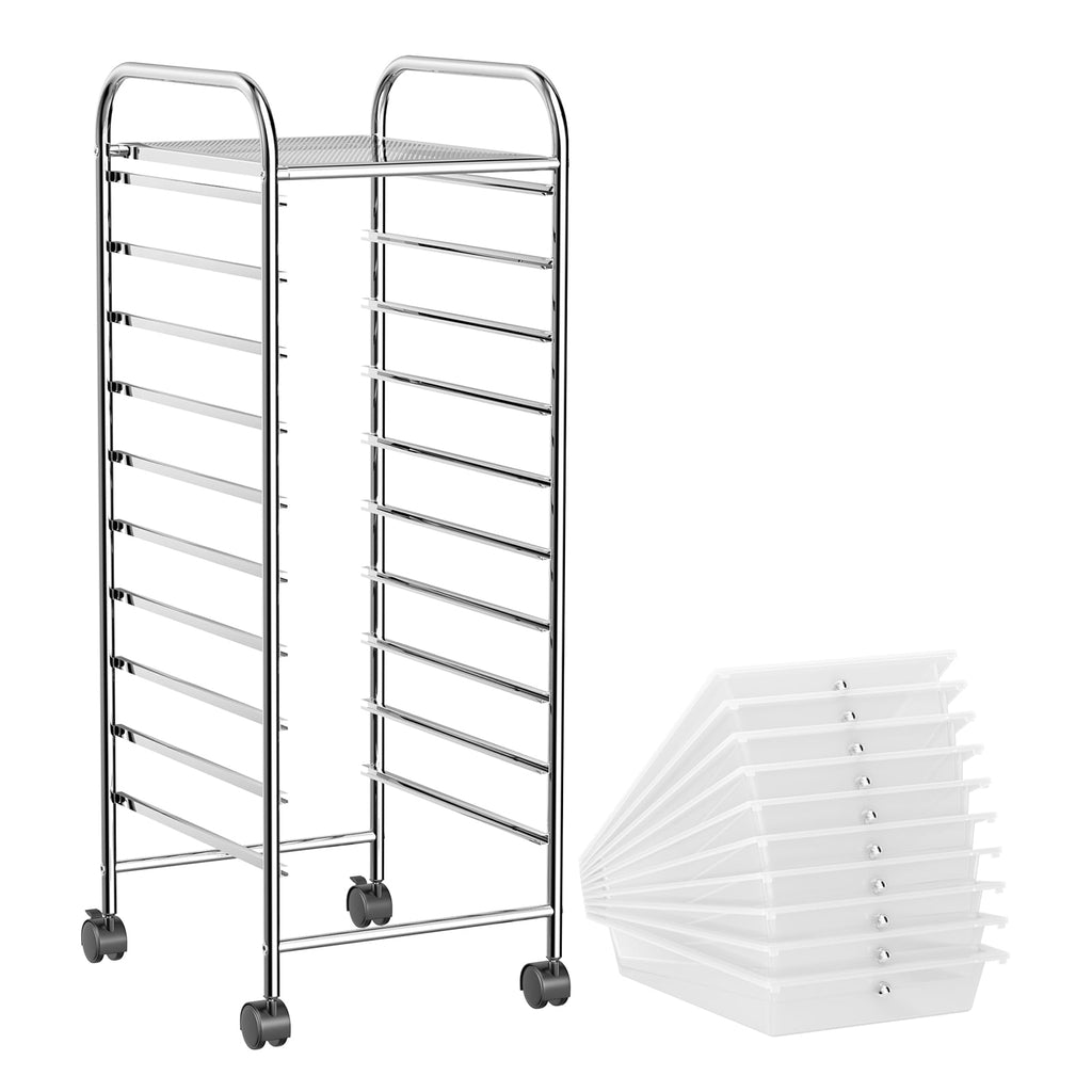 10 Drawer Rolling Storage Cart Organizer with 4 Universal Casters-Transparent