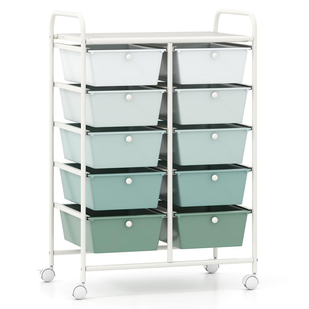 10-Drawer Rolling Storage Cart-Light Green