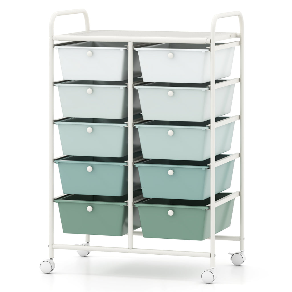 10-Drawer Rolling Storage Cart-Light Green