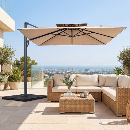 10 FT Aluminum Pole Patio Cantilever Umbrella with 220 LBS Base-Brown