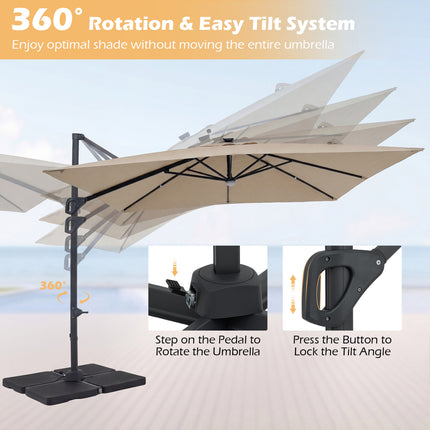 10 FT Cantilever Patio Umbrella with 32 Solar LED Lights and 220 LBS Base-Beige