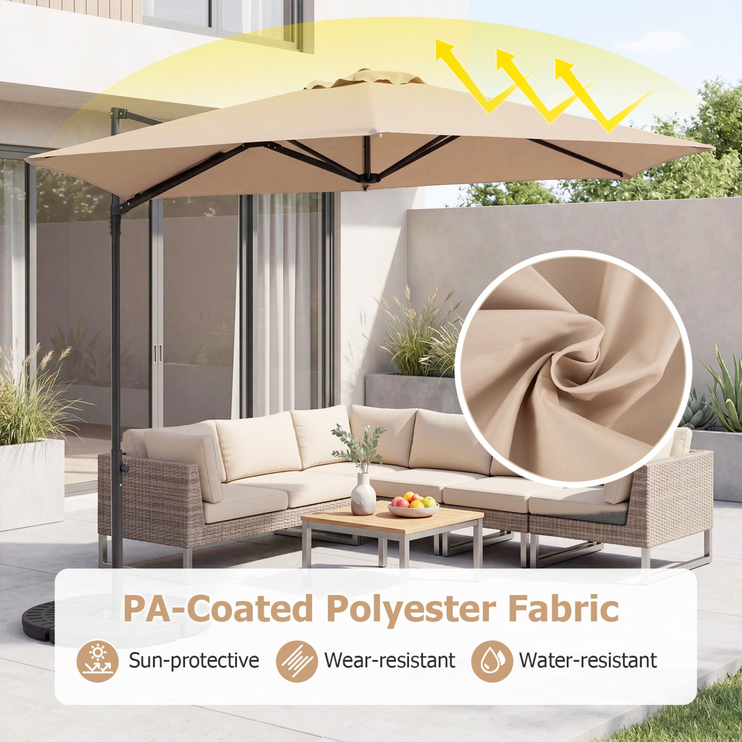 10 FT Cantilever Patio Umbrella with 360° Rotation for Garden-Beige