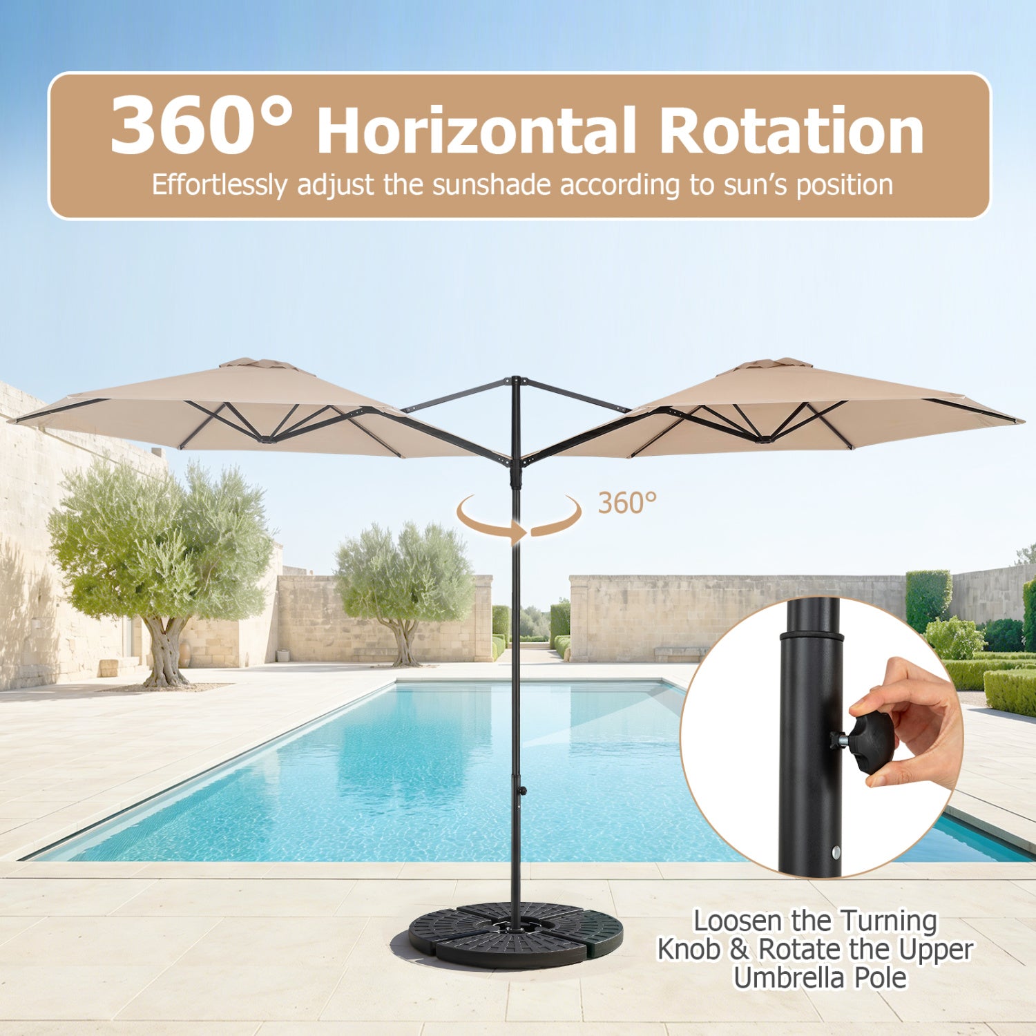 10 FT Cantilever Patio Umbrella with 360° Rotation for Garden-Beige