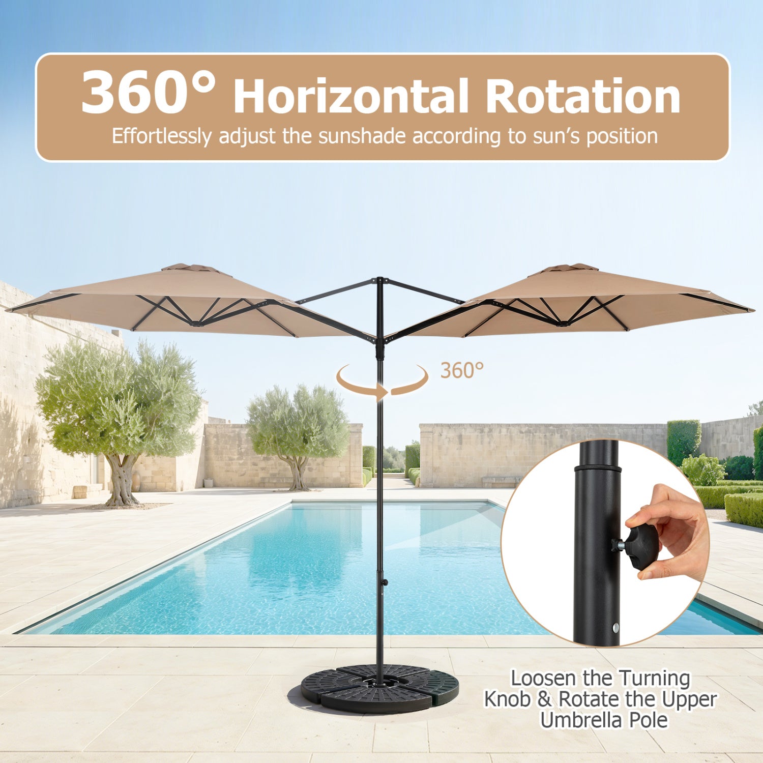 10 FT Cantilever Patio Umbrella with 360° Rotation for Garden-Tan