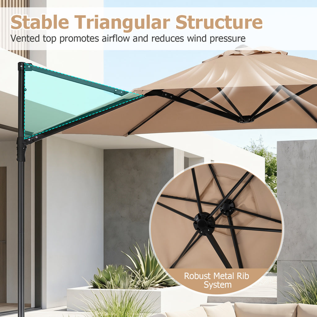 10 FT Cantilever Patio Umbrella with 360° Rotation for Garden-Tan