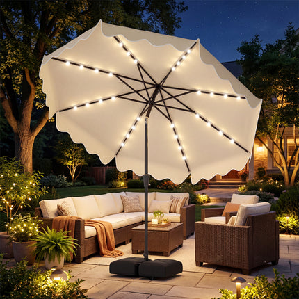 10 FT Outdoor Patio Umbrella with Solar LED Lights and Weighted Base-Beige