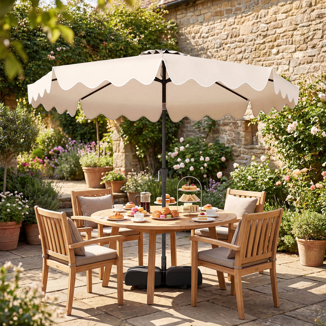 10 FT Outdoor Patio Umbrella with Solar LED Lights and Weighted Base-Beige