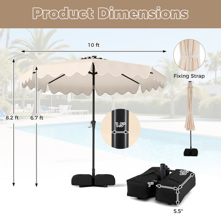 10 FT Outdoor Patio Umbrella with Solar LED Lights and Weighted Base-Beige