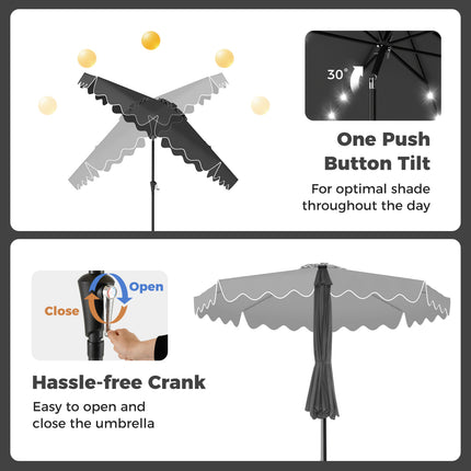 10 FT Outdoor Patio Umbrella with Solar LED Lights and Weighted Base-Gray