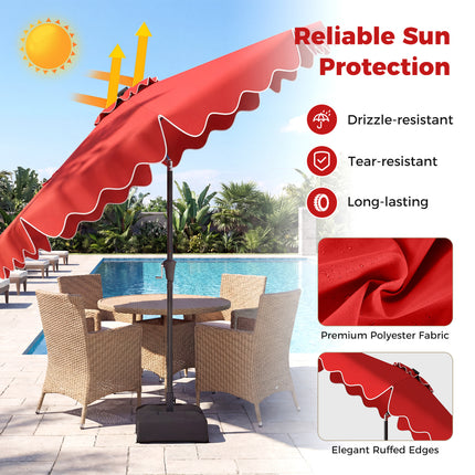 10 FT Outdoor Patio Umbrella with Solar LED Lights and Weighted Base-Red
