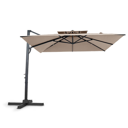 10 FT Patio Cantilever Umbrella with 360° Rotation and 8 Sturdy Ribs for Backyard-Beige