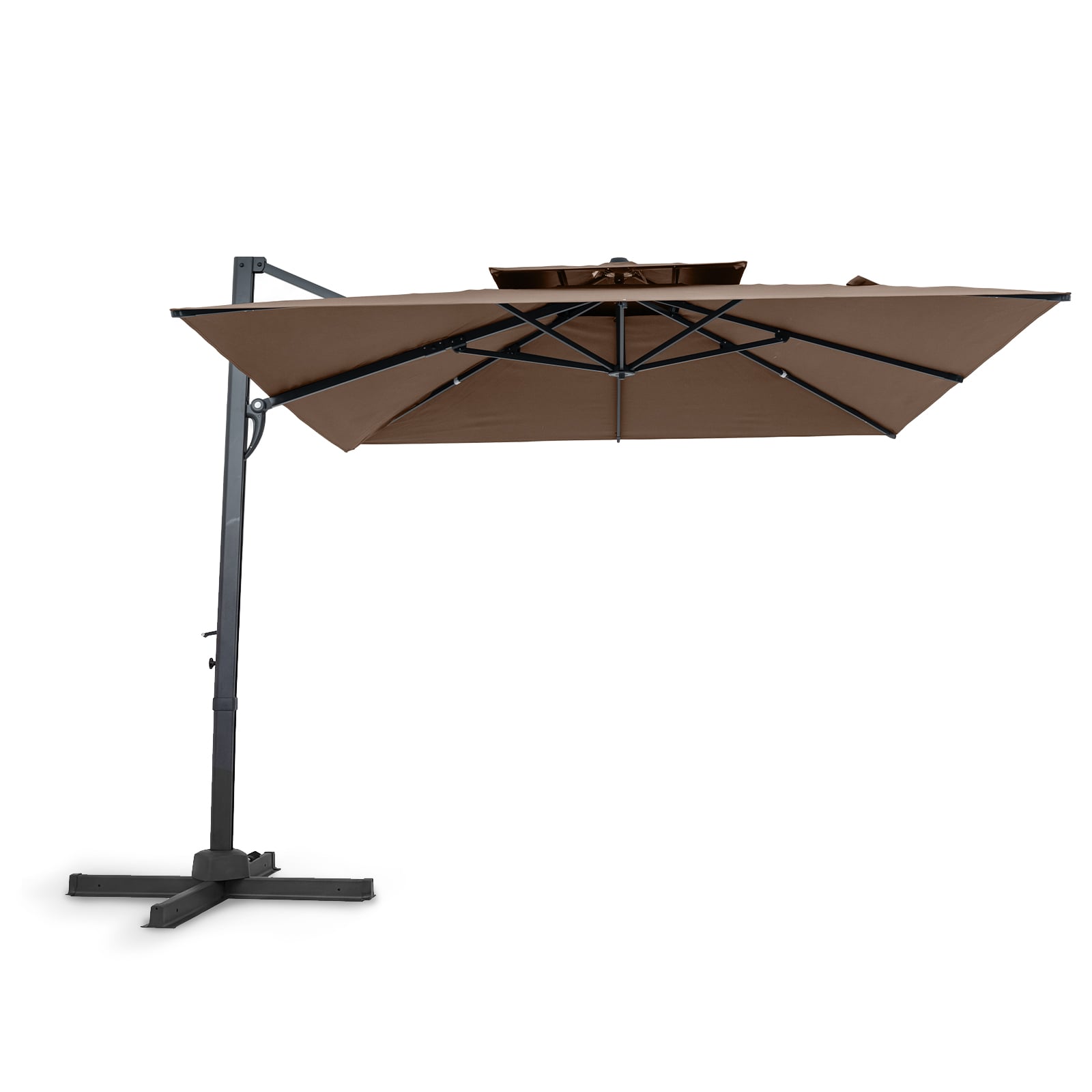 Parasol déporté de terrasse 3 m avec rotation à 360° et 8 baleines robustes pour le jardin - Beige