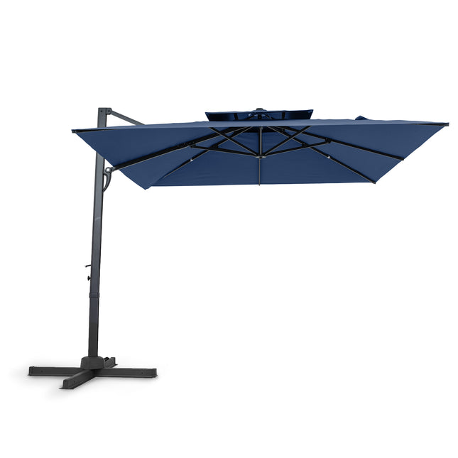 10 FT Patio Cantilever Umbrella with 360° Rotation and 8 Sturdy Ribs for Backyard-Navy