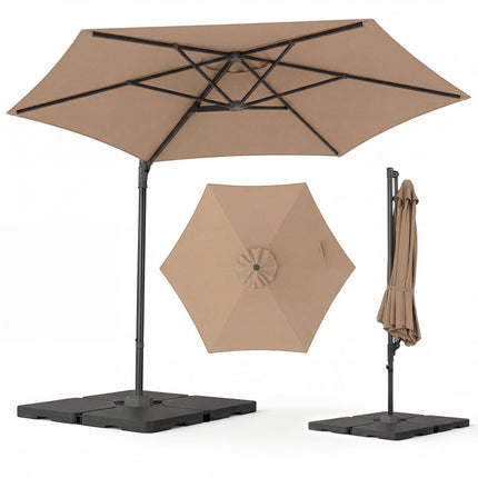 10 FT Patio Cantilever Umbrella with 360° Rotation and Air Vent for Backyard and Poolside-Tan