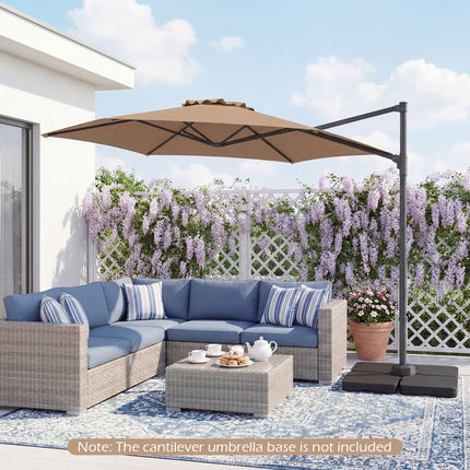 10 FT Patio Cantilever Umbrella with 360° Rotation and Air Vent for Backyard and Poolside-Tan