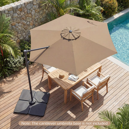 10 FT Patio Cantilever Umbrella with 360° Rotation and Air Vent for Backyard and Poolside-Tan