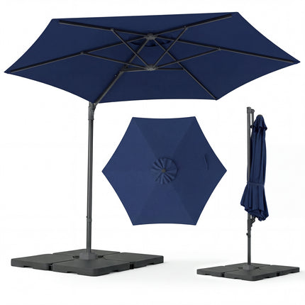 10 FT Patio Cantilever Umbrella with 360° Rotation and Air Vent for Backyard and Poolside-Blue
