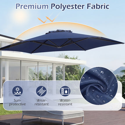 10 FT Patio Cantilever Umbrella with 360° Rotation and Air Vent for Backyard and Poolside-Blue