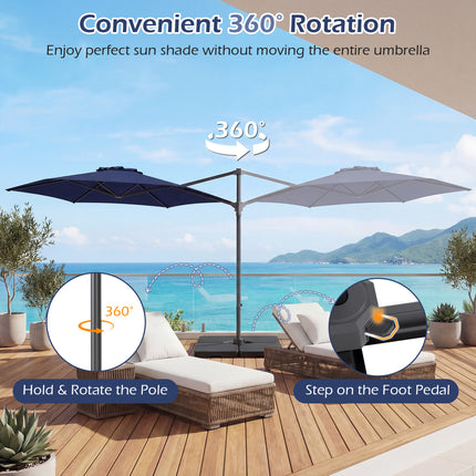 10 FT Patio Cantilever Umbrella with 360° Rotation and Air Vent for Backyard and Poolside-Blue