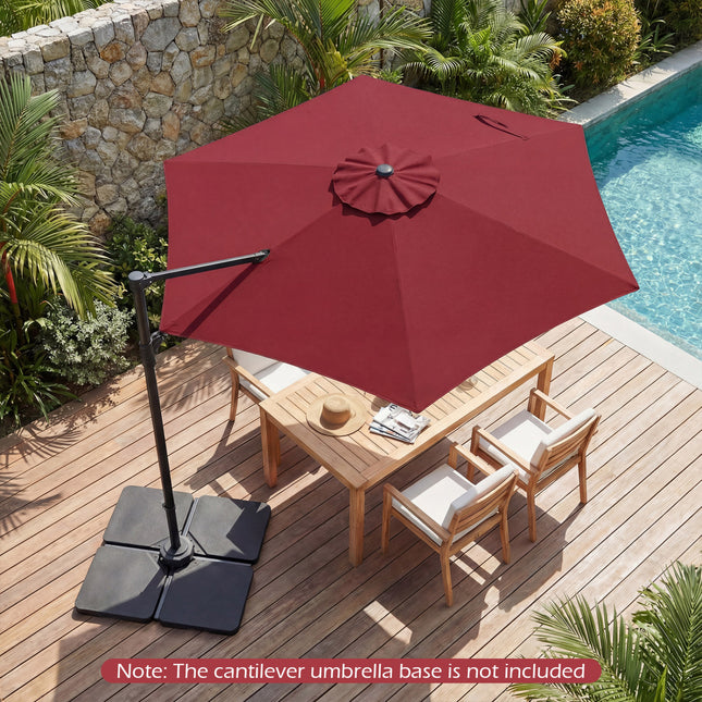 10 FT Patio Cantilever Umbrella with 360° Rotation and Air Vent for Backyard and Poolside-Wine