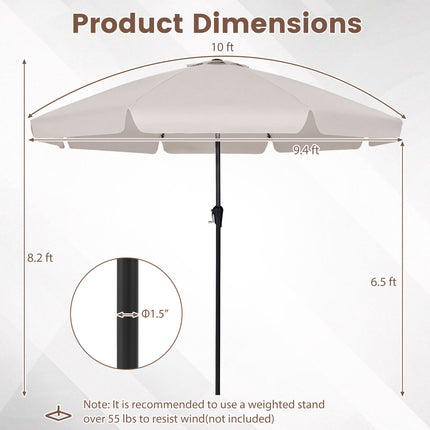 10 FT Scalloped Patio Umbrella with Push Button Tilt and 8 Fiberglass Ribs-Beige