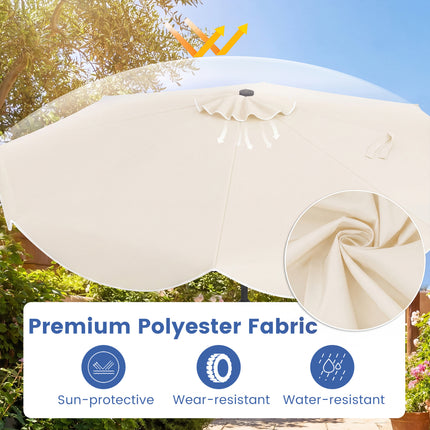 10 FT Scalloped Solar Patio Umbrella with 24 LED Lights and Tilt Adjustment-Beige