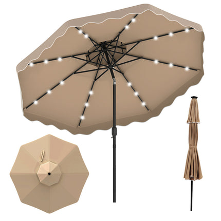 10 FT Solar LED Patio Umbrella for Deck and Pool-Brown